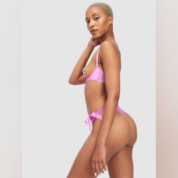 Diaz Satin And Bow Open Cup Bra Set - Picture 2 of 6